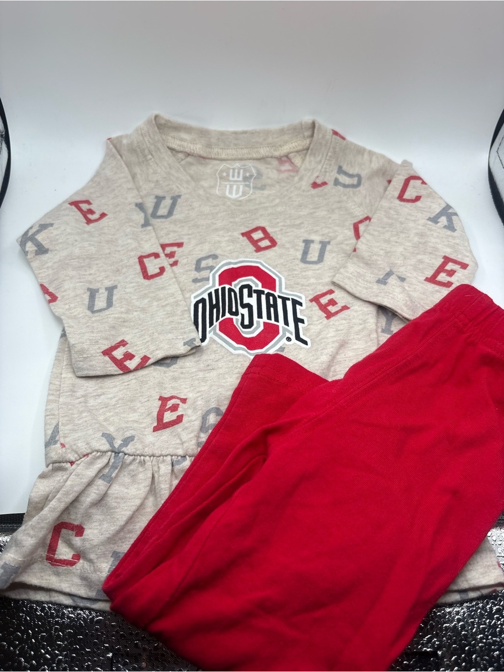 OSU Kids Beige & Red Logo Bottoms Set 12 months